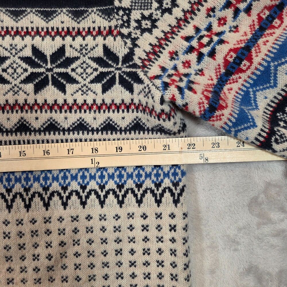J.Crew Nordic Fair Isle Lambswool Sweater Men L Navy Cream BC516 Wool - Picture 7 of 8